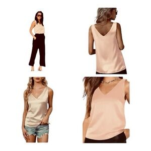 Ekouaer Woman’s Tank V Neck silk Satin Top 
NWT